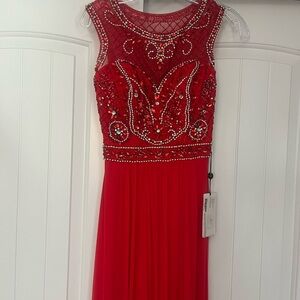 Elegant Red Beaded Evening Gown